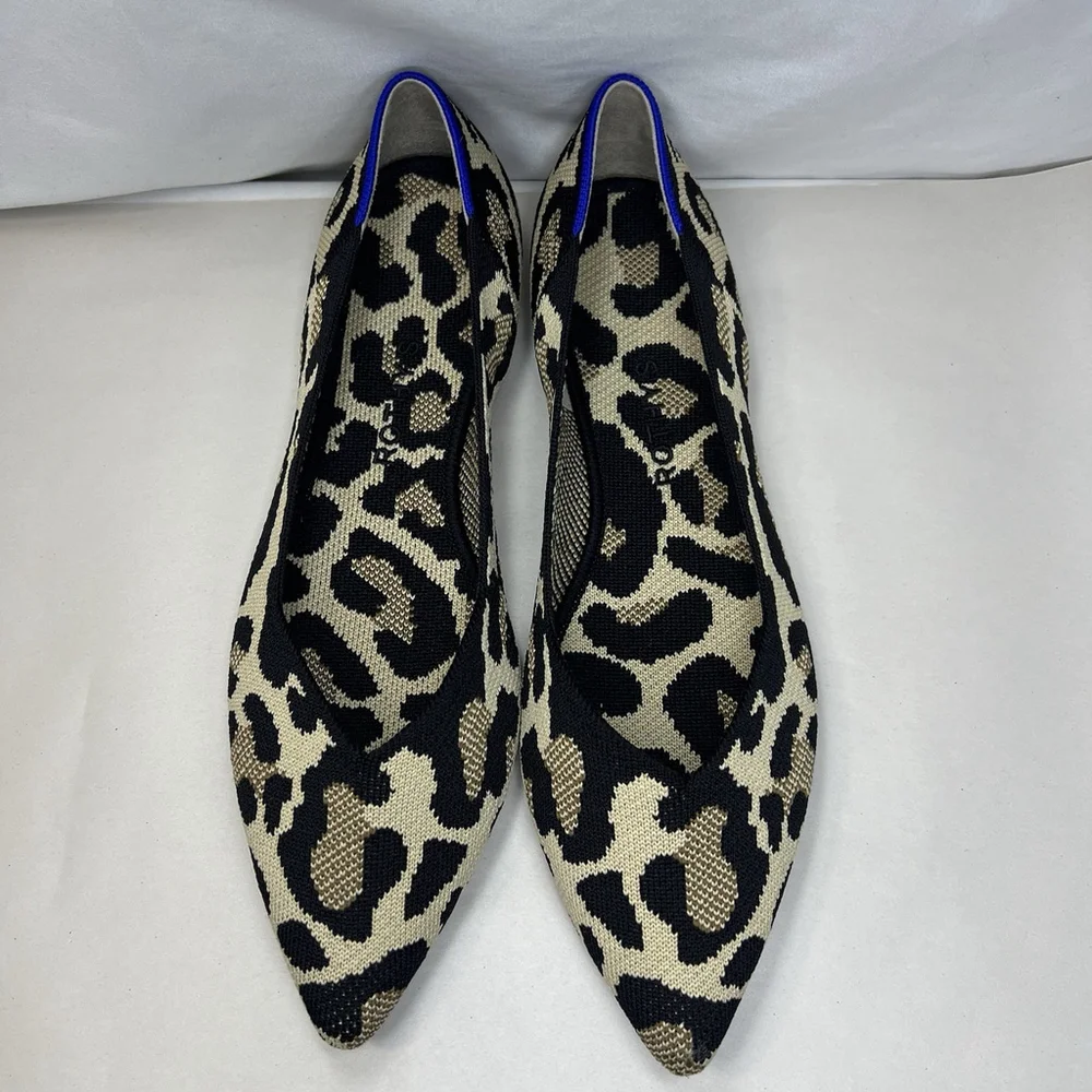 Rothy’s Pointed Toe Flats 11.5 Wild Cat Leopard Cheetah Soft Slip On Womens Shoe - Picture 2 of 13